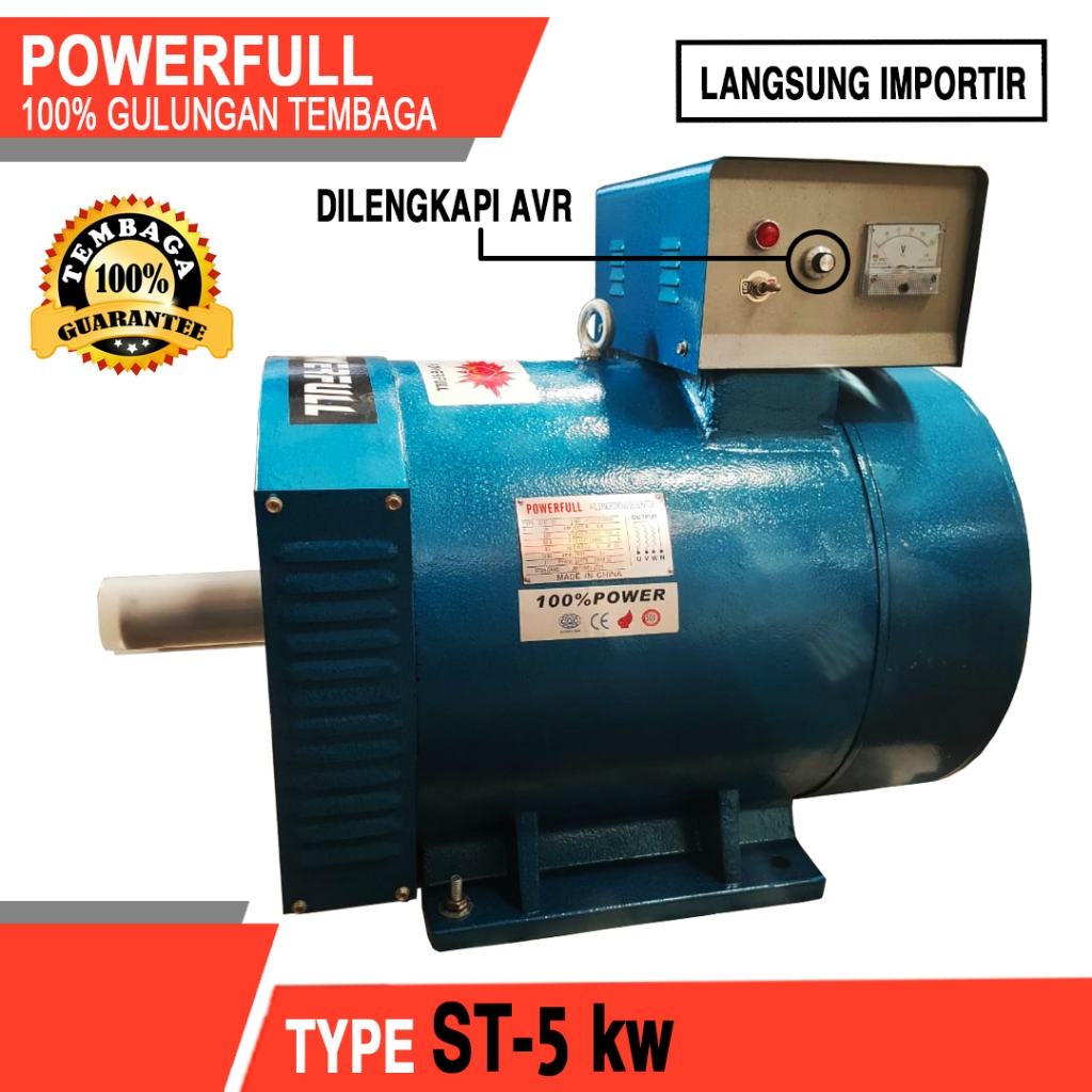 Dinamo Pembangkit Listrik ST-5KW POWERFULL Alternator #100% Tembaga