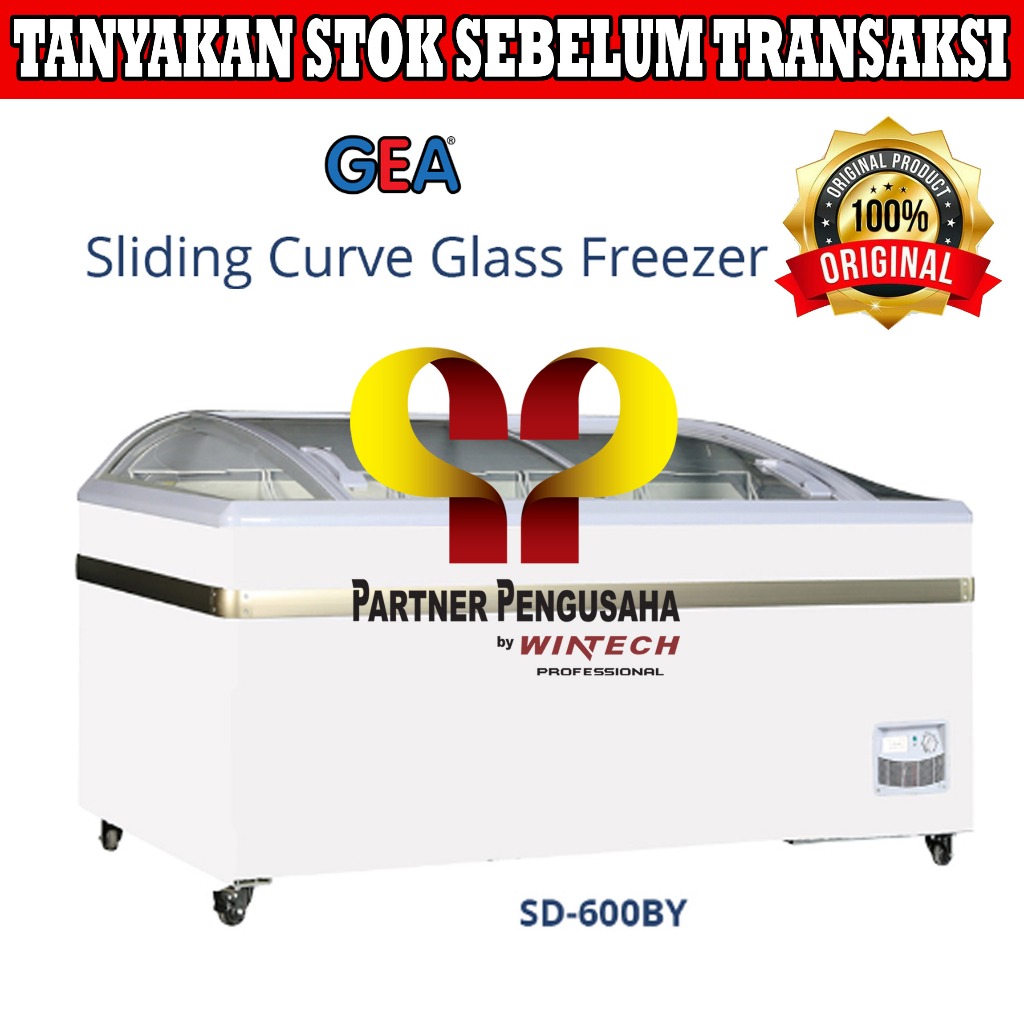 Gea SD-600BY Sliding Curve Glass Freezer - Freezer Box Kaca Geser 600L