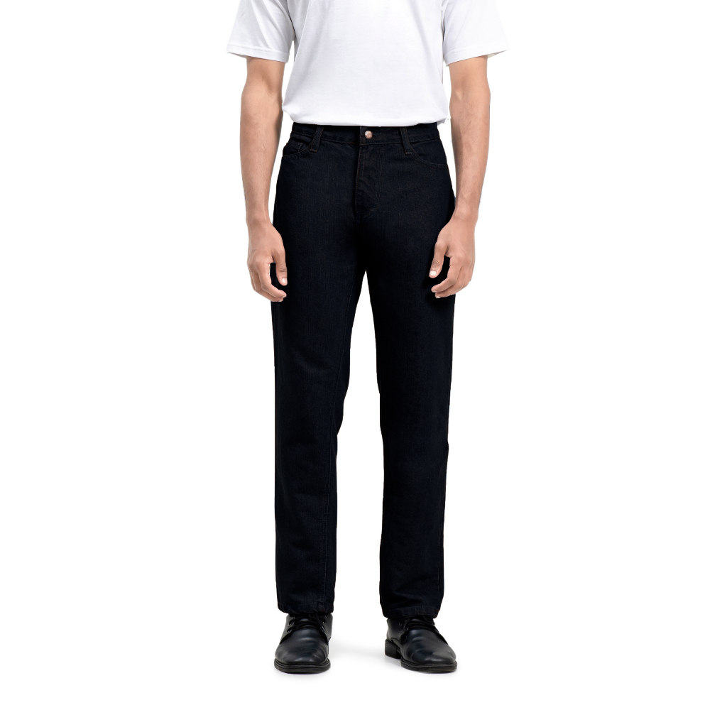 Ribsgold Regular Loose Long Denim Pants Jeans Black Hitam