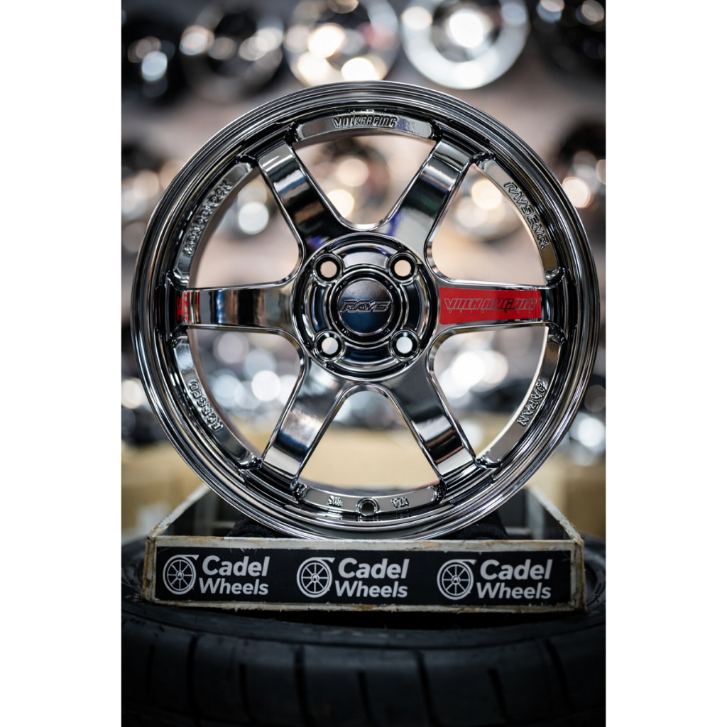 VELG VOLK RAYS TE37 SL BLACK CHROME R15 PCD 4x100 LEBAR 6.5 ET42