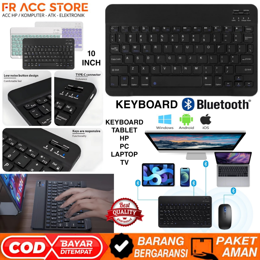 KEYBOARD BLUETOOTH ANDROID IOS PC KEYBOARD WIRELESS BLUETOOTH SLIM 10 INCH KEYBOARD TABLET / HP KEYB