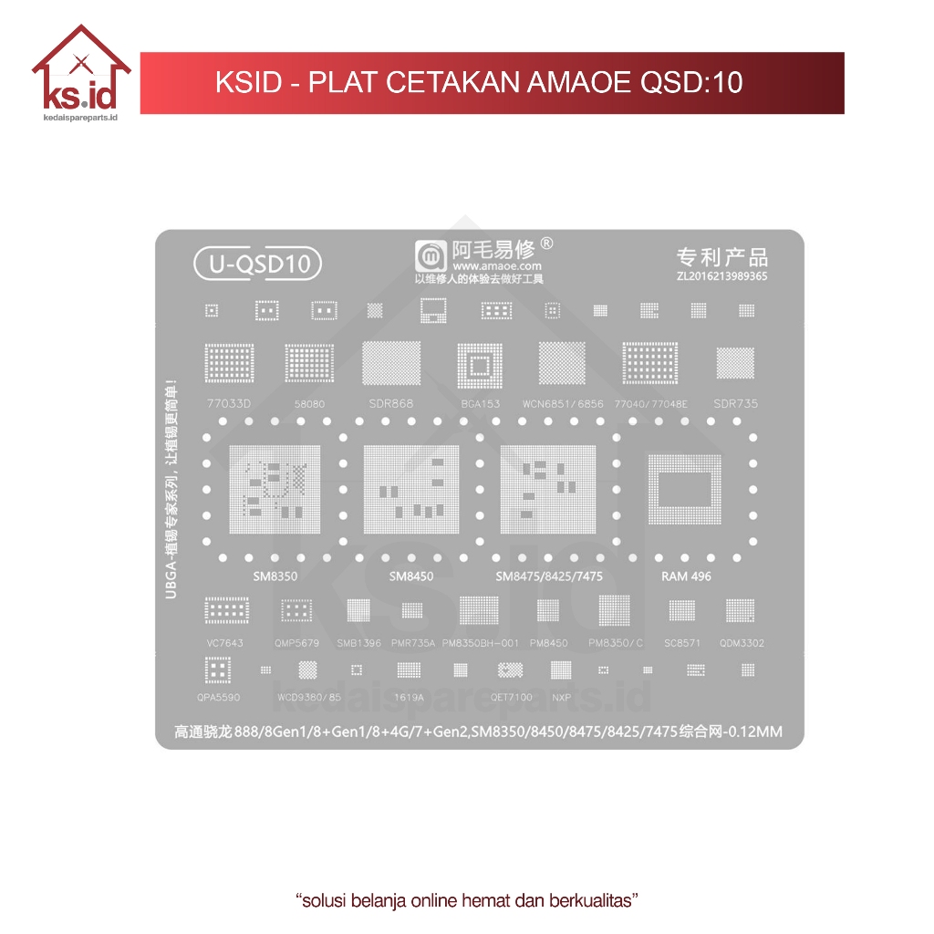 KSID - Plat Cetakan Amaoe QSD10 / Cetakan IC QSD:10 Qualcomm Snapdragon 888/8 Gen1/8+ Gen1/8+ 4G/7+ 
