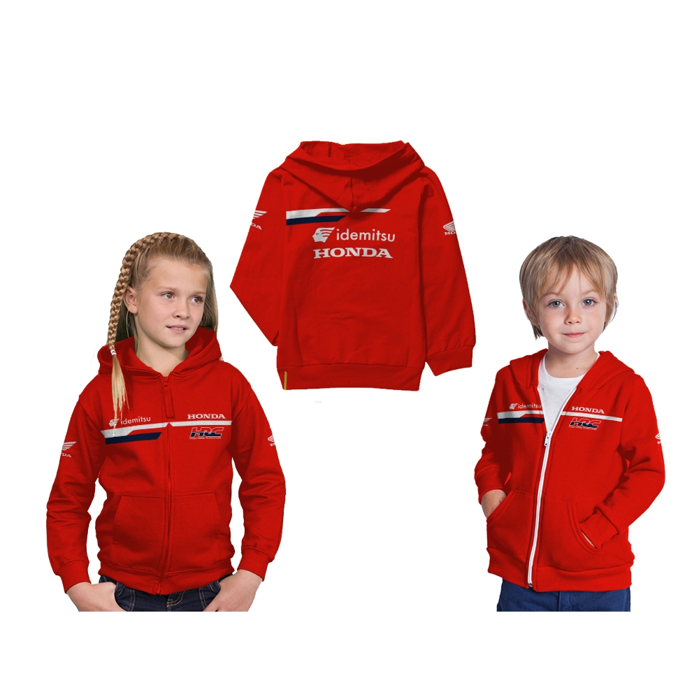 Jaket Hoodie Anak MotoGP Honda Team Asia Moto3 Balap Motor Merah Full Printing Free Custom Nama,No,L