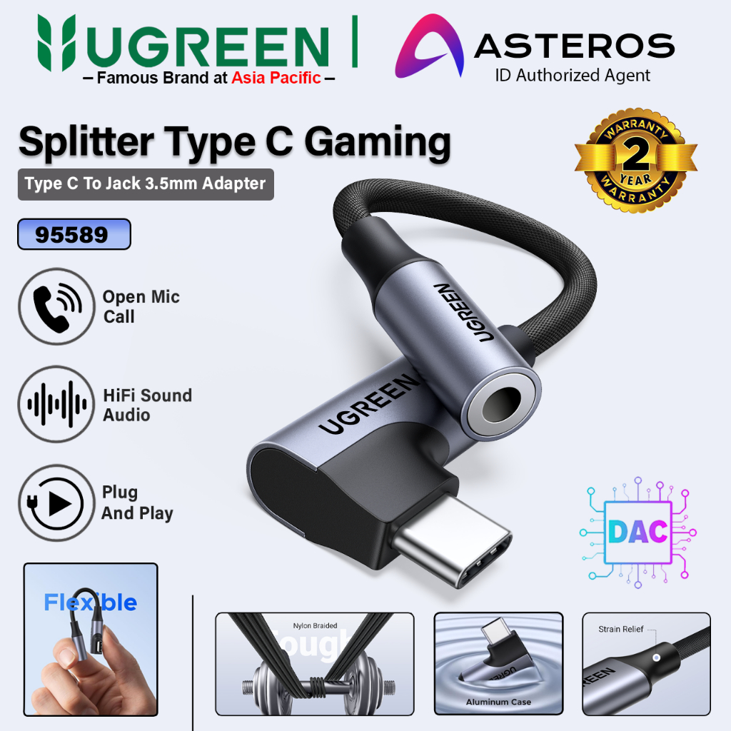 UGREEN Splitter Gaming Audio Type C To Jack 3.5mm On Mic For Samsung iPhone iPad Android