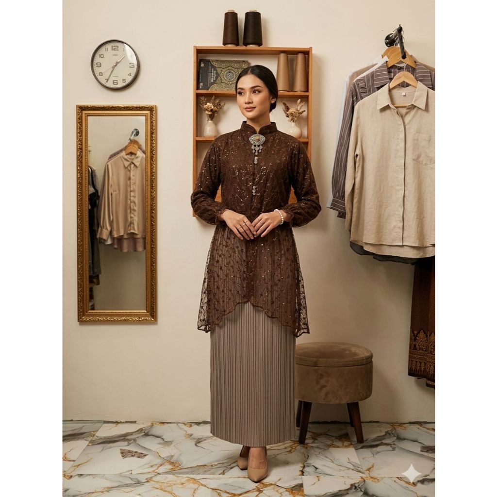 JASA JAHIT TUNIK BROKAT TILE PURING CROPTOP