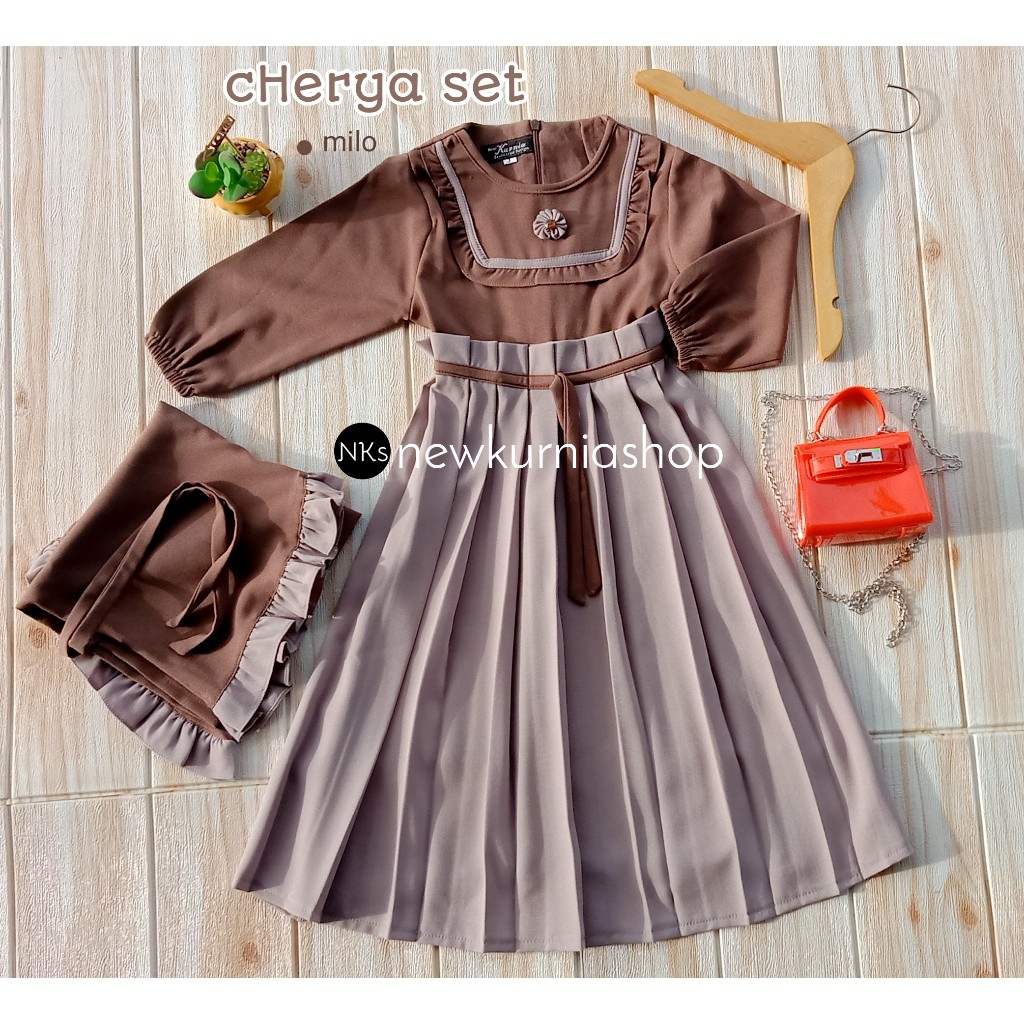 Gamis anak perempuan cantik Cherya set hijab