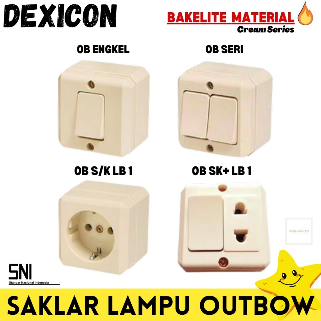 Saklar OB Engkel Seri Stop Kontak Dinding Sakelar Lampu Warna Cream Saklar Rumah Outbow Dexicon SNI