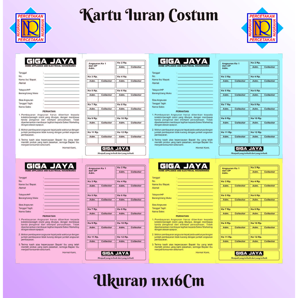 Kartu Iuran Costum minimalis 2 Sisi
