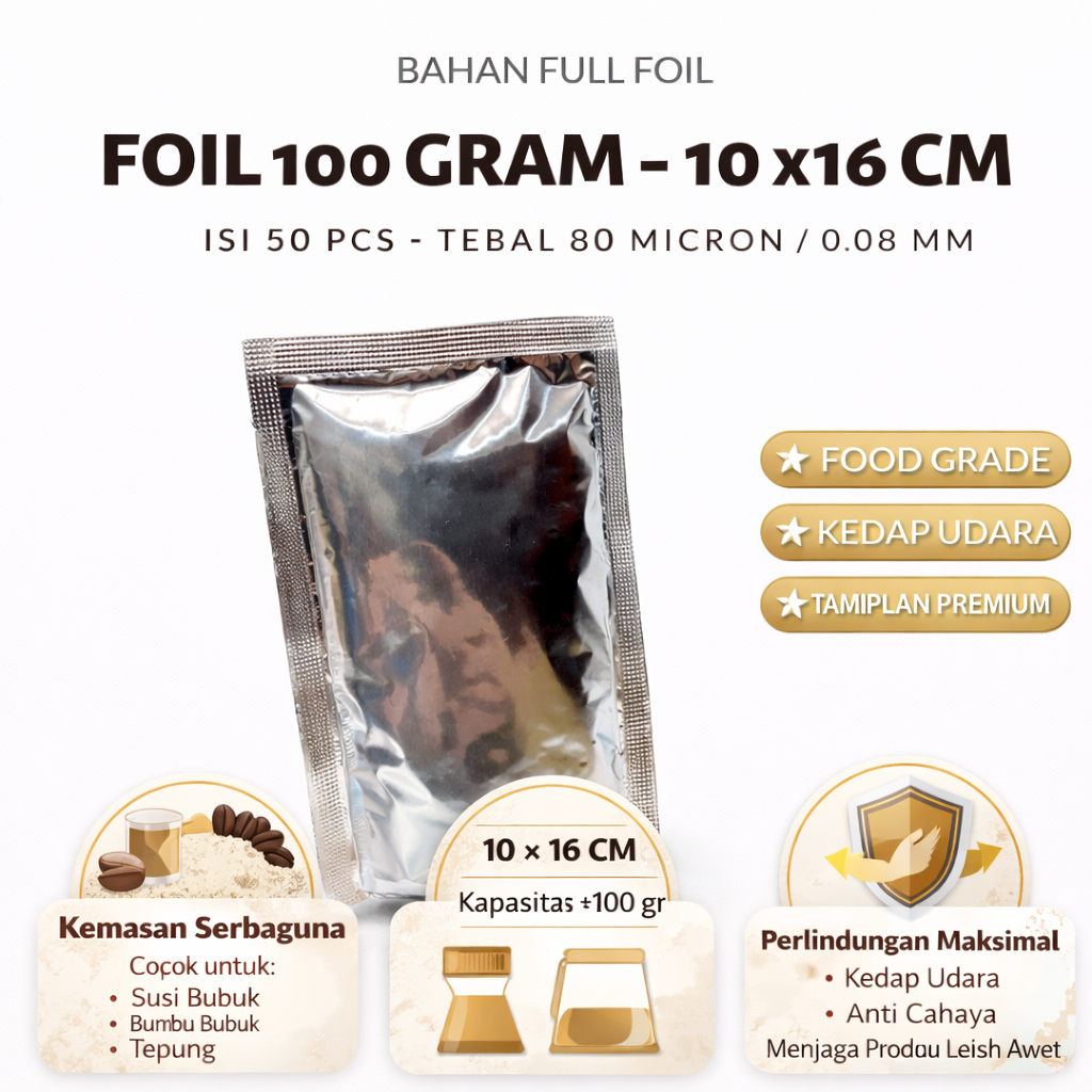 100 gr - kemasan bubuk alumunium foil - Sachet Alumunium Foil Kemasan Masker Metalized Foil Yg Asli