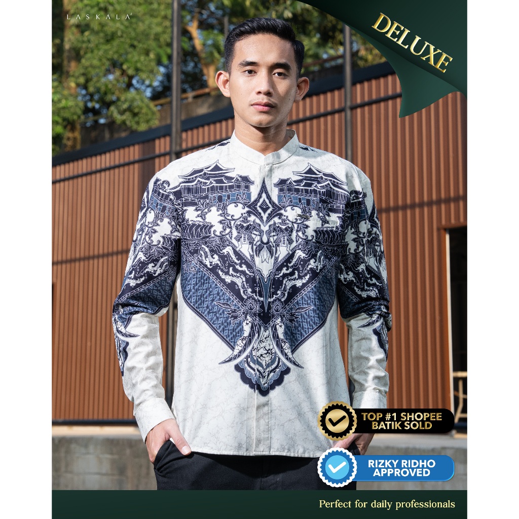 Laskala Batik Premium Laksamana Kemeja Batik Koko Pria Slimfit Lengan Panjang