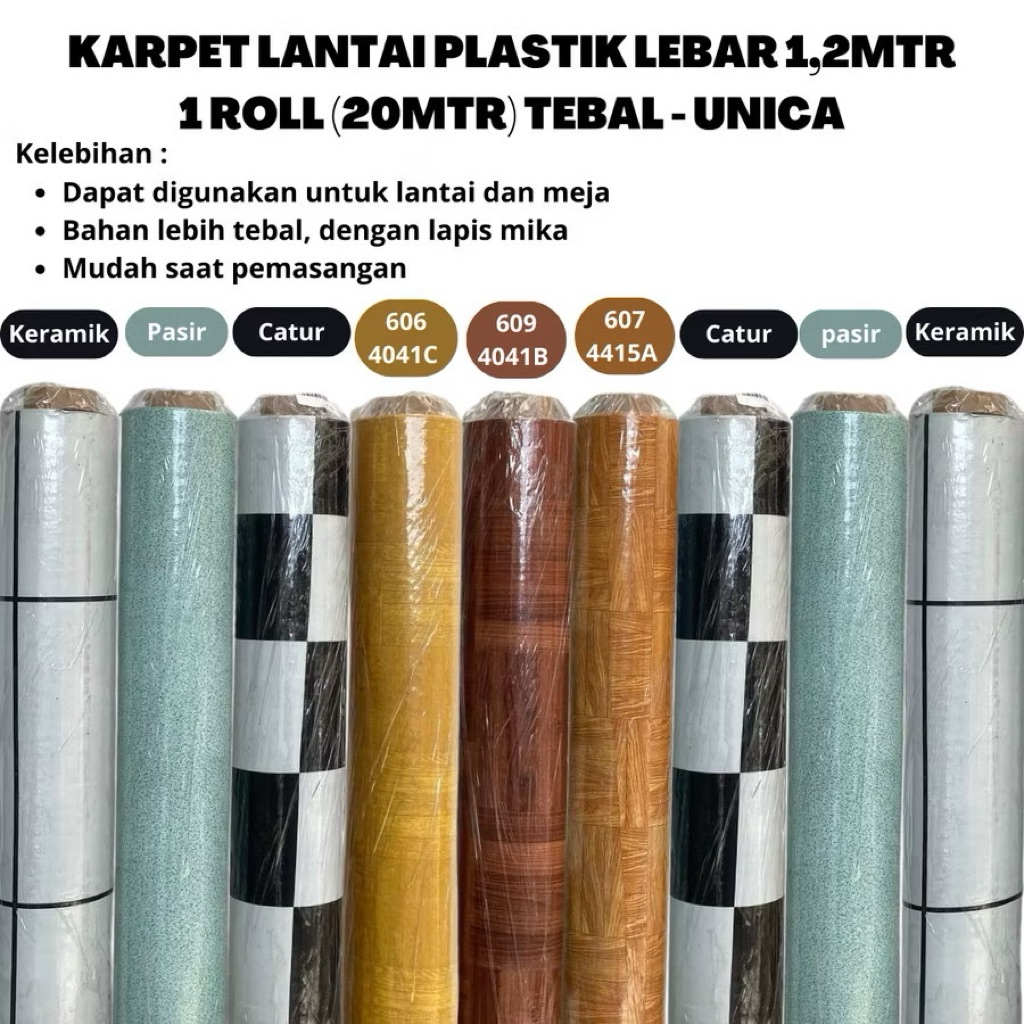 Karpet Rol Plastik PVC Unica Ukuran 20 Meter x 1,2 Meter Bahan Halus Tebal Tersedia Berbagai Macam M