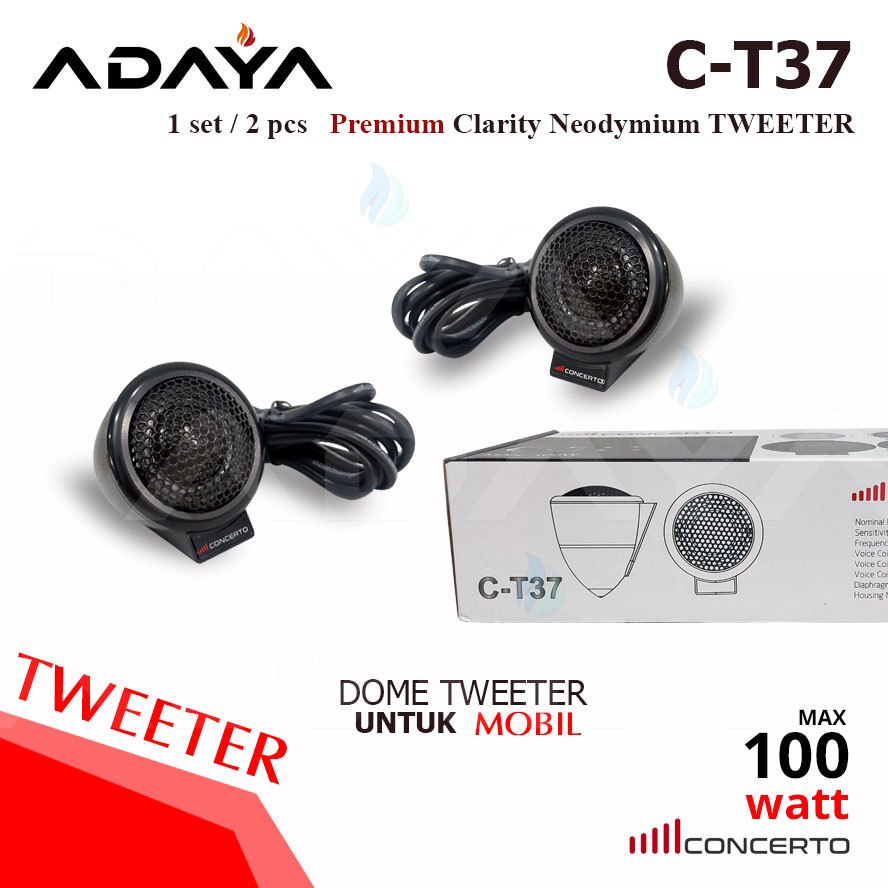 Tweeter Mobil Premium CONCERTO C-T37 Suara Tweeter Clarity Magnet Neodymium 2 pcs / Sepasang