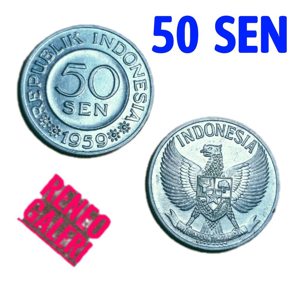 Berkilau 50 Sen Garuda Tahun 1958 1959 1961 Uang Koin Logam Indonesia Kuno 0,5 Rupiah