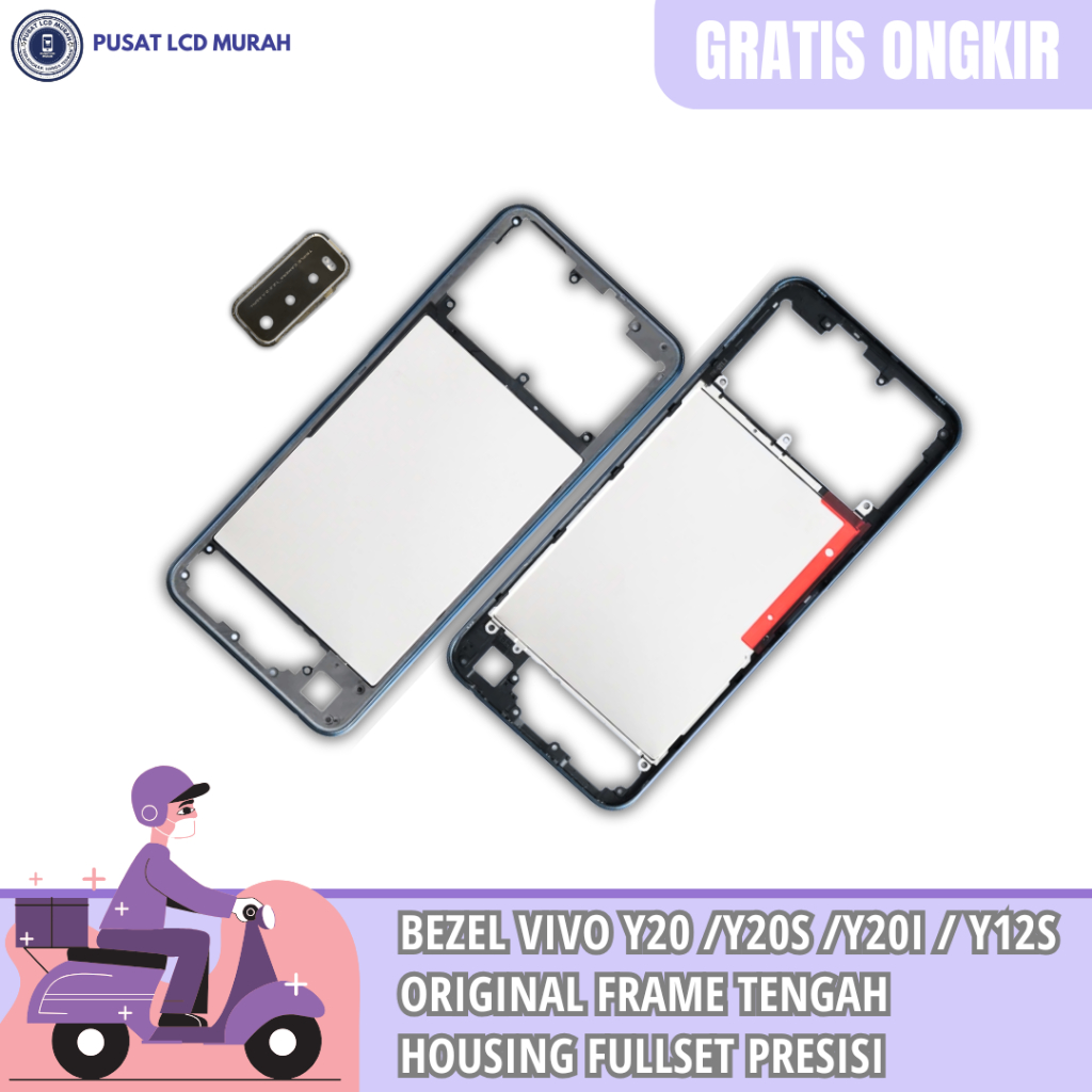 Bezel vivo Y20 / Y20S/ Y20I/ Y12S Original Frame Tengah Housing Fullset Presisi Tinggi