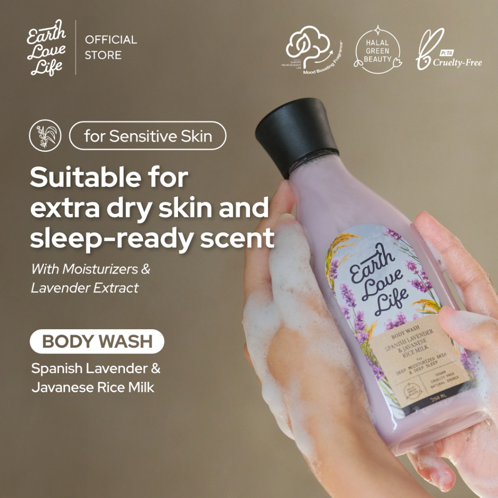 Earth Love Life Spanish Lavender & Javanese Rice Milk Body Wash 250 ml Sabun Wangi | Sabun Mandi Cai