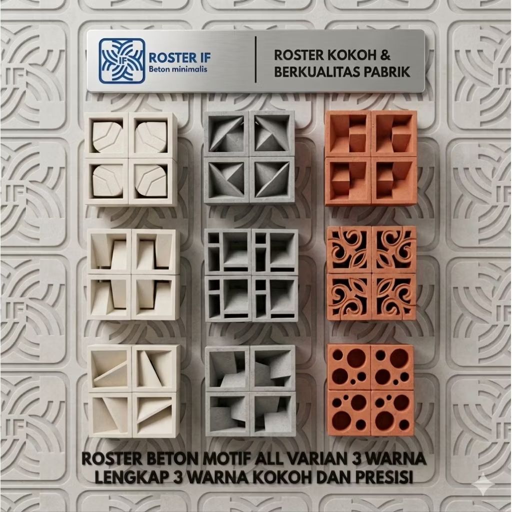 Roster beton minimalis | Roster beton 3 warna | Ventilasi udara | Roster lengkap | Loster beton mini