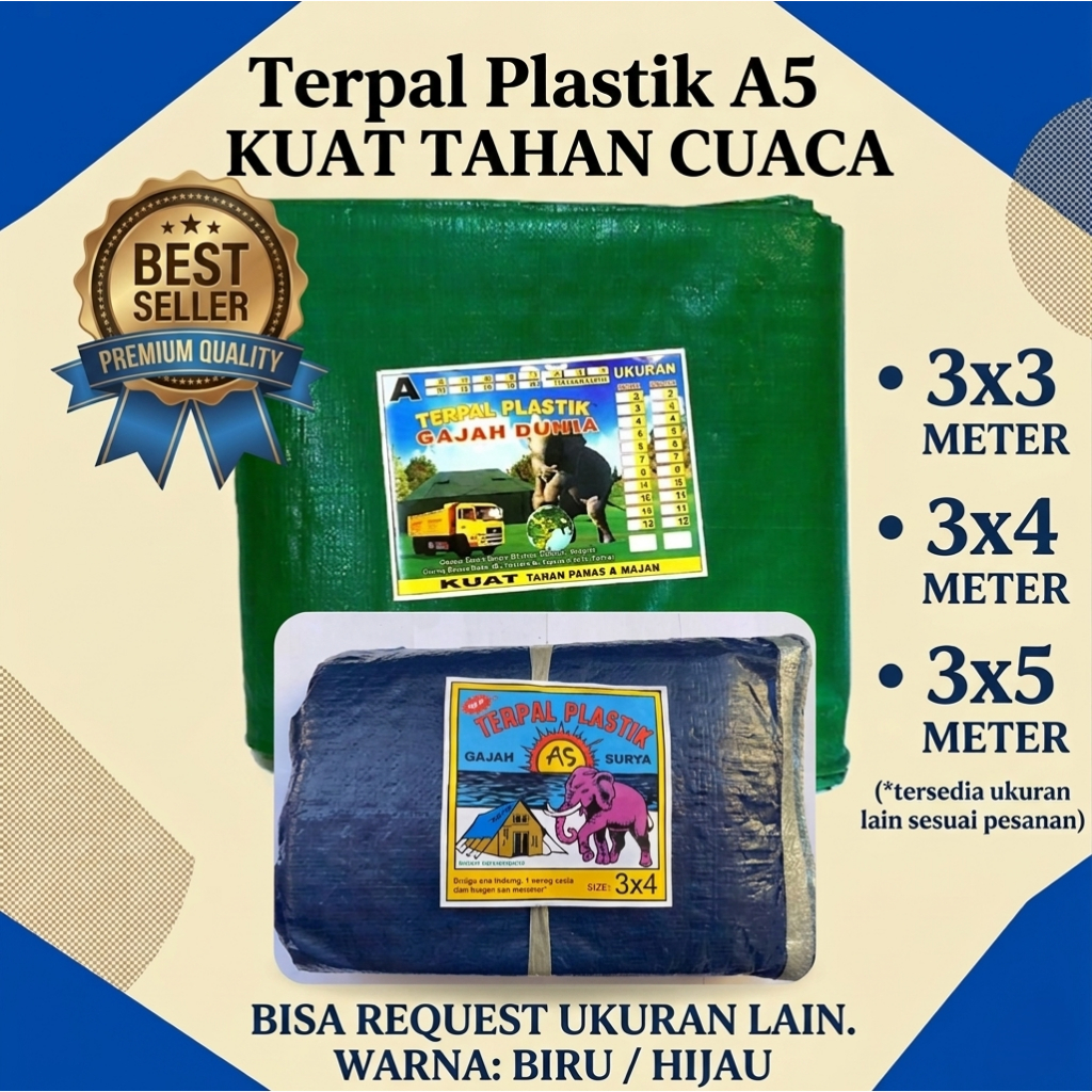 Terpal Plastik A5 Ukuran 3x3/ 3x4/ 3x5/ Terpal A5 / Terpal Tebal