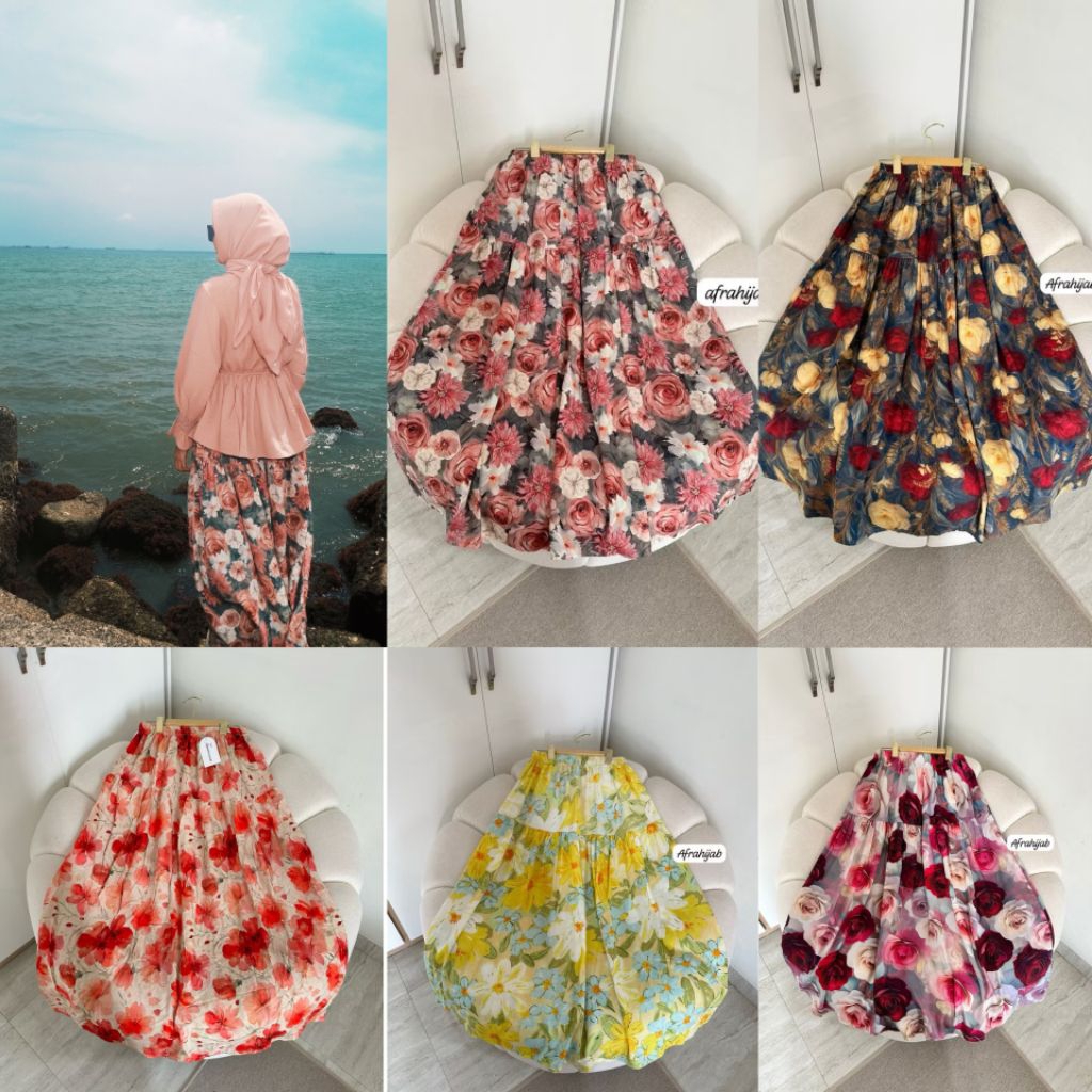 ROK FLORAL MOTIF BUNGA POLKA / FLORAL SKIRT / ROK MOTIF BUNGA KOREAN SKIRT