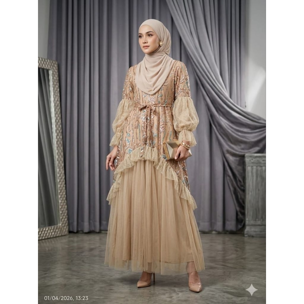 Gamis couple VANIA Burkat tile dengan mutiara // Gamis couple lebaran 2026 Terbaru //Gamis couple ib