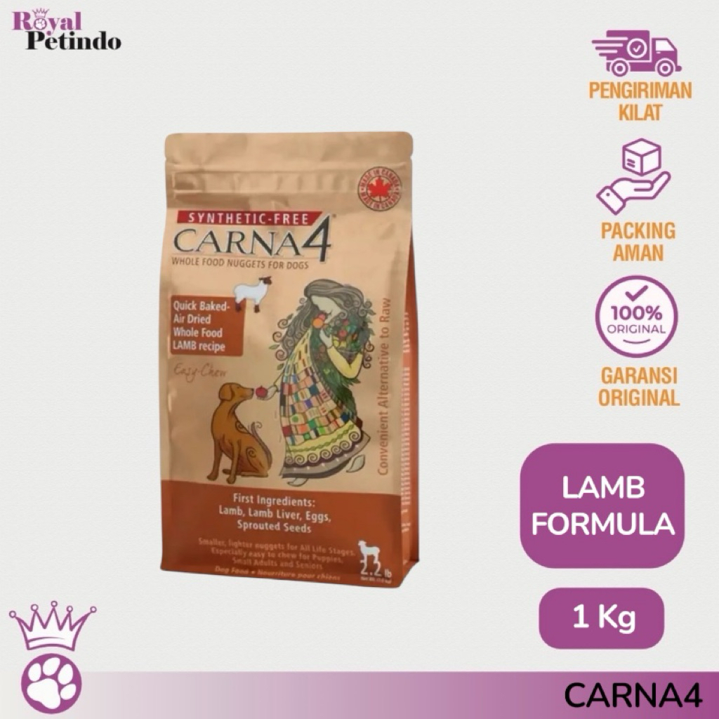 Carna4 Lamb Quick Baked Air Dried Easy Chew Nuggets Dog Dry Food Made in Canada 2.2lb ( 1 Kg )