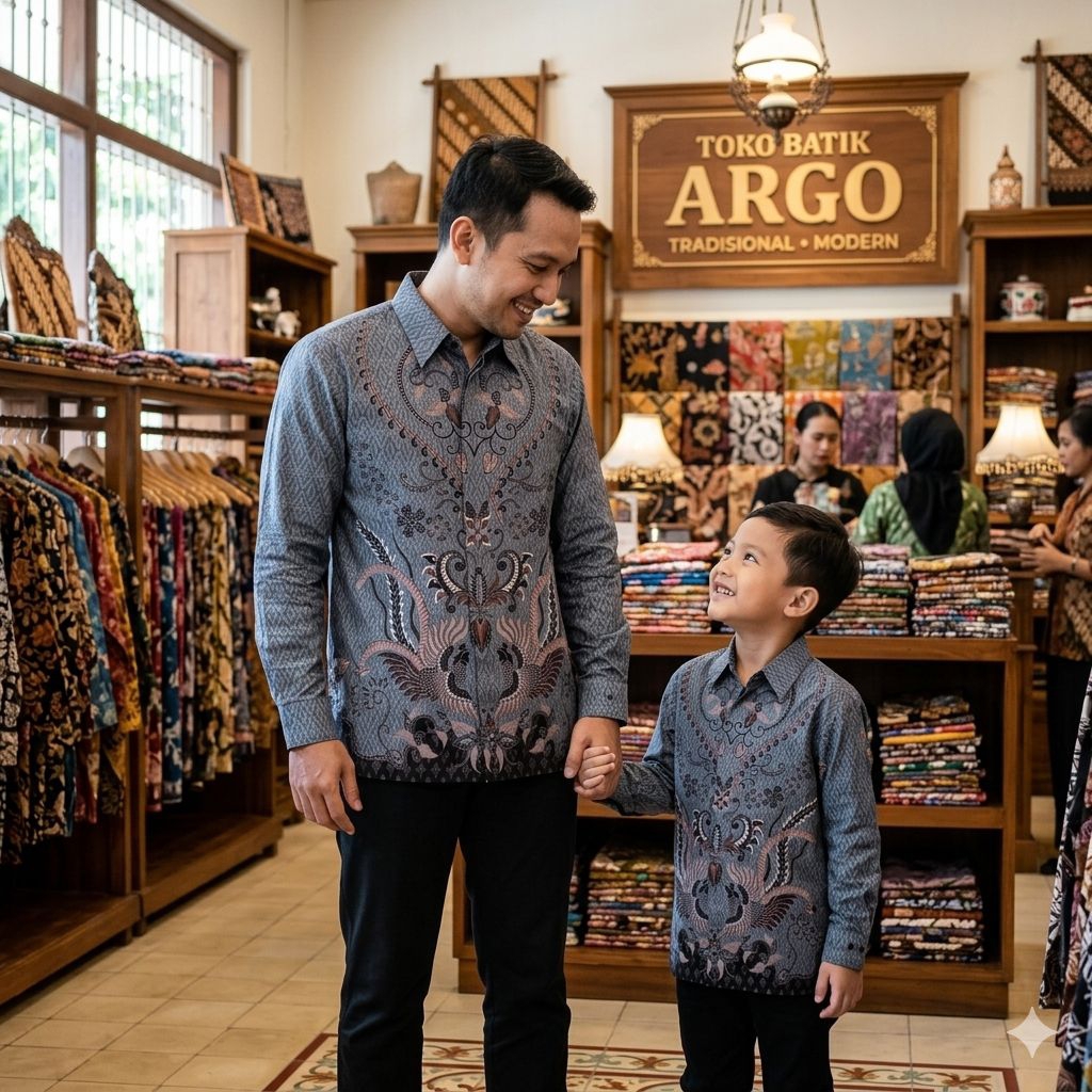 Batik Katun Premium Warna Abu Abu Couple Ayah Anak