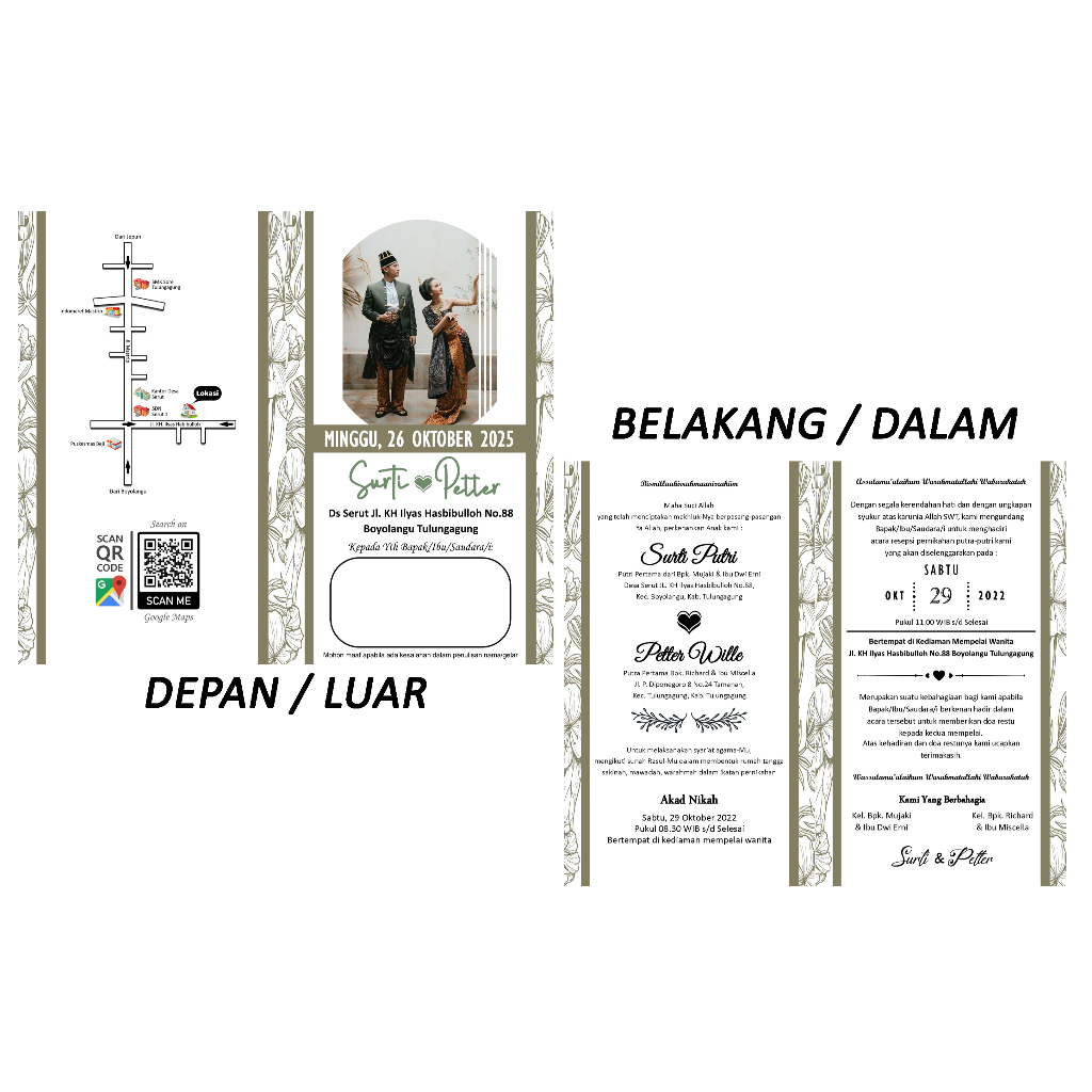 (1-2HARI JADI) (BONUS Undangan video, Thankscard, Plastik) Undangan Lipat pernikahan tebal bisa Cust