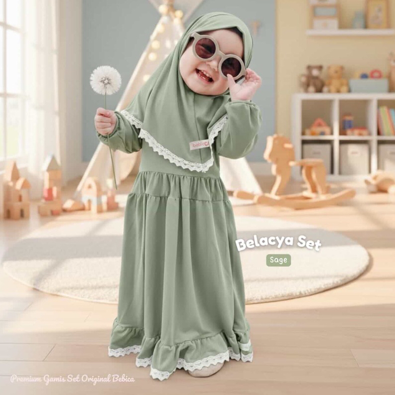 BEBICA Belacya Set Gamis Bayi, Gamis Anak Premium, set gamis hijab anak jersey premium Bebica, Gamis