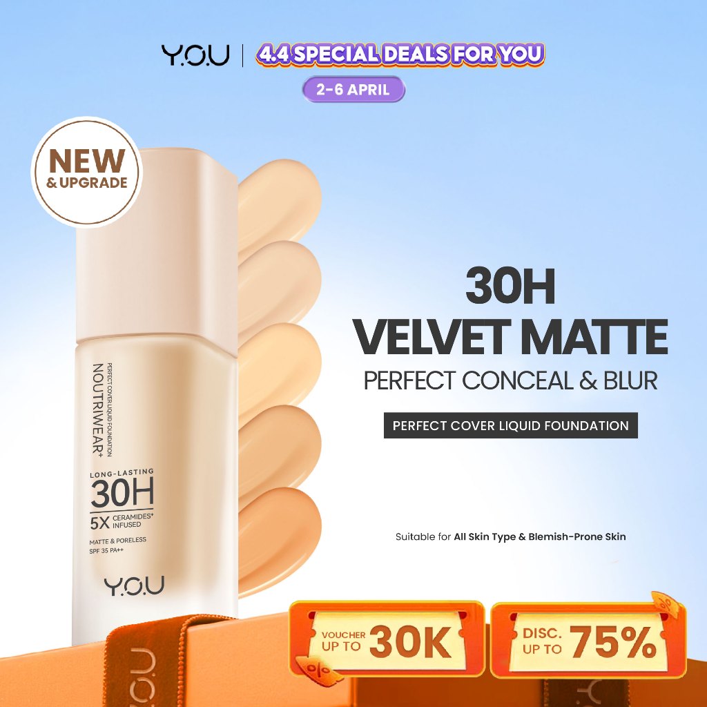 [NEW UPGRADE] YOU NoutriWear+ Perfect Cover Liquid Velvet Liquid Foundation Foundation Dengan Sunscr