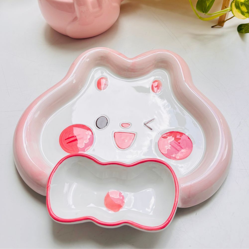 Piring Keramik Rabbit Pink Tempat Saus | Piring Lucu Estetik Aesthetic Kekinian Unik