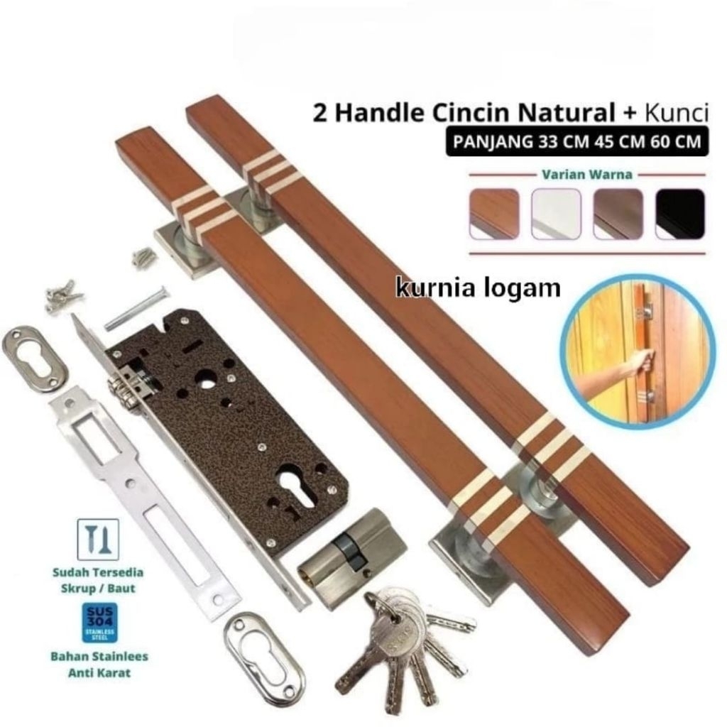 Gagang Pintu 2pcs + 1set Kunci Rumah Stainlees 45cm 60cm
