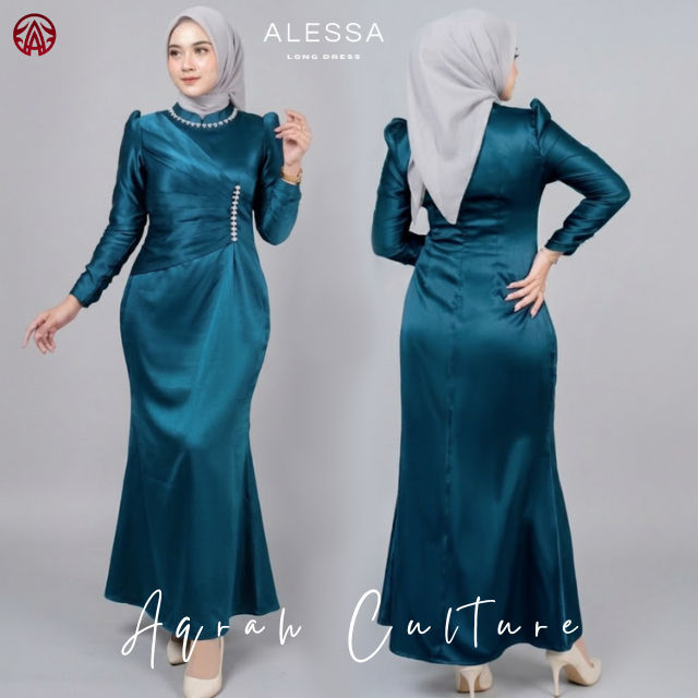 Alessa Long Dress Baju Kondangan Wanita Gaun Pesta Gamis Slimfit Press Body Modern Melayu Mewah Eleg