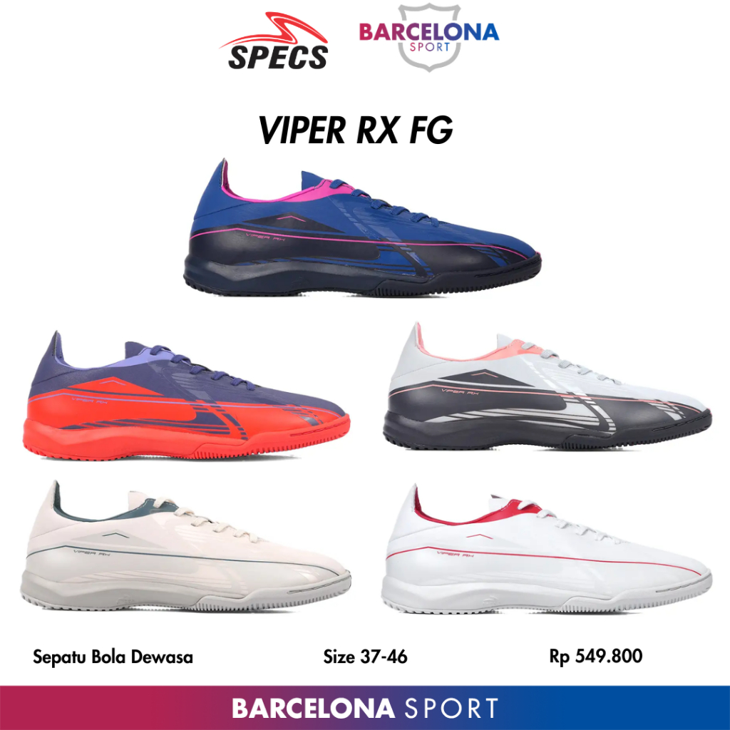Specs Viper RX IN - Sepatu Futsal Dewasa Original bagus nyaman empuk slim kurus ungu biru putih abu 