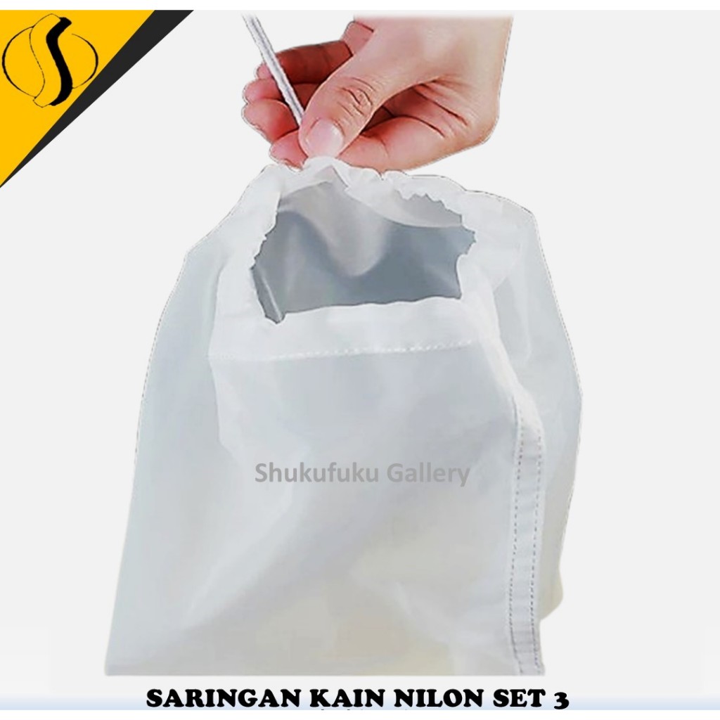 SARINGAN KAIN NILON SET 3/ KAIN SARINGAN SUSU KEDELAI SERUT NILON REUSABLE ISI 3