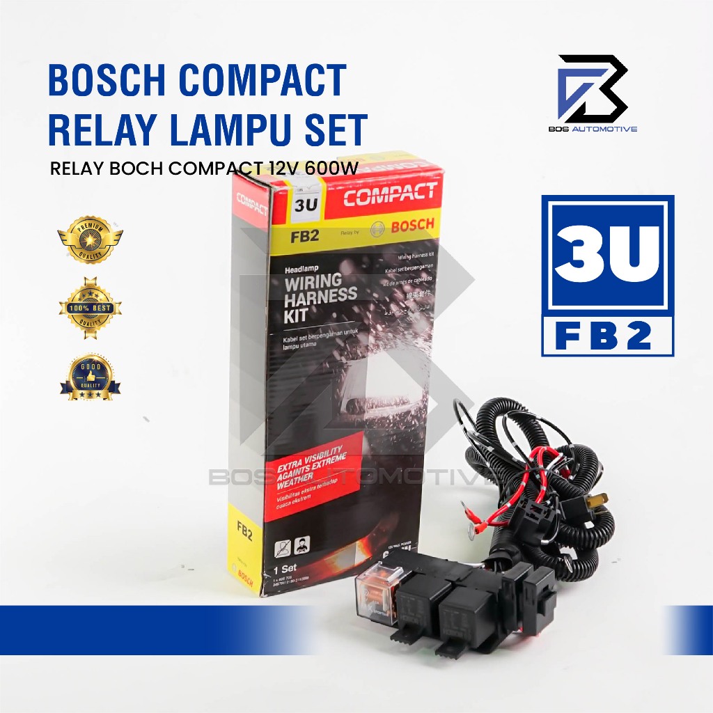 [COMPACT] Kabel Relay Set Lampu H4 Mobil BOSCH FB2 - 3 Relay 12v Untuk 2 Lampu Utama Mobil Universal