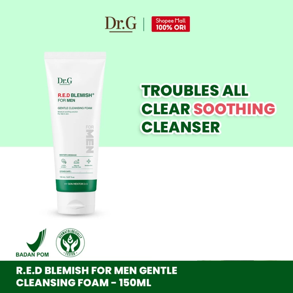 Dr.G R.E.D Blemish For Men Gentle Cleansing Foam - 150ml | Sabun Cuci Muka 10 CICA Complex Hydrating