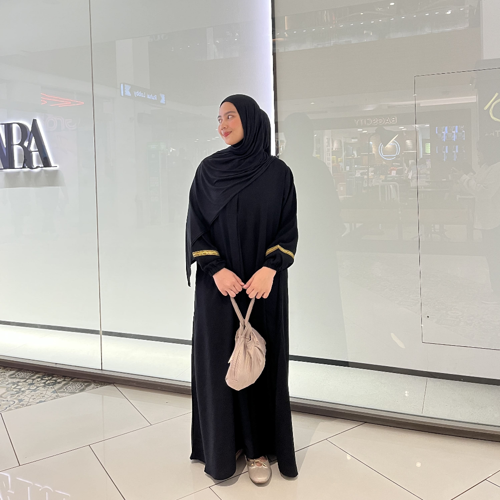 BIANI Azizah Abaya Jetblack Gamis Dress Haji Umrah Simpel Elegan Arab Turki Syar'i LD120 LD110