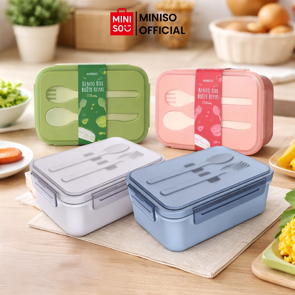 MINISO Kotak Makan 1200ml Bento Box Besar Sekat Lunch Box Anti Bocor Food Container Rectangle