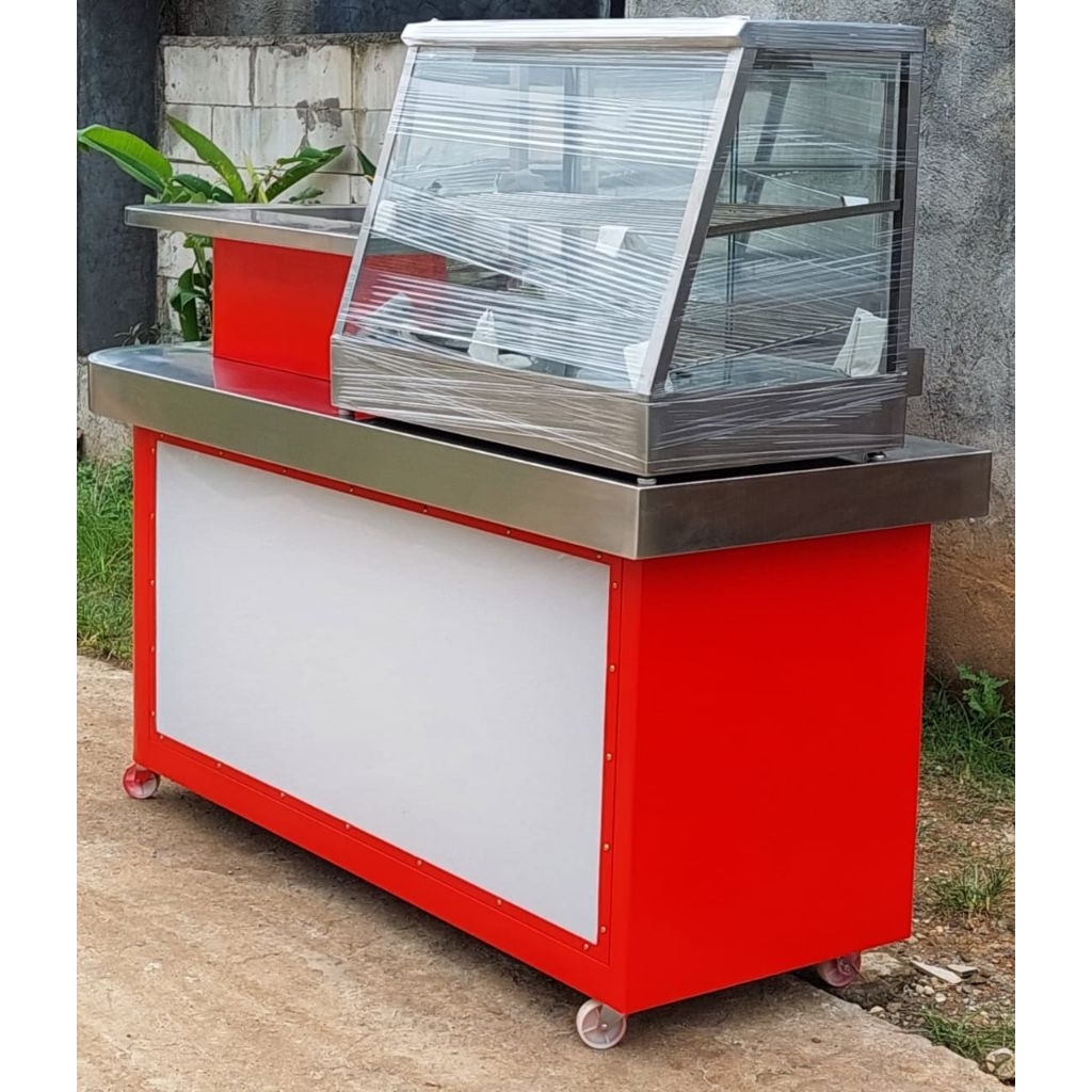 Food meja booth warmer 120x70x90 / Food warmer / etalase makanan / meja booth stainless neon box fri
