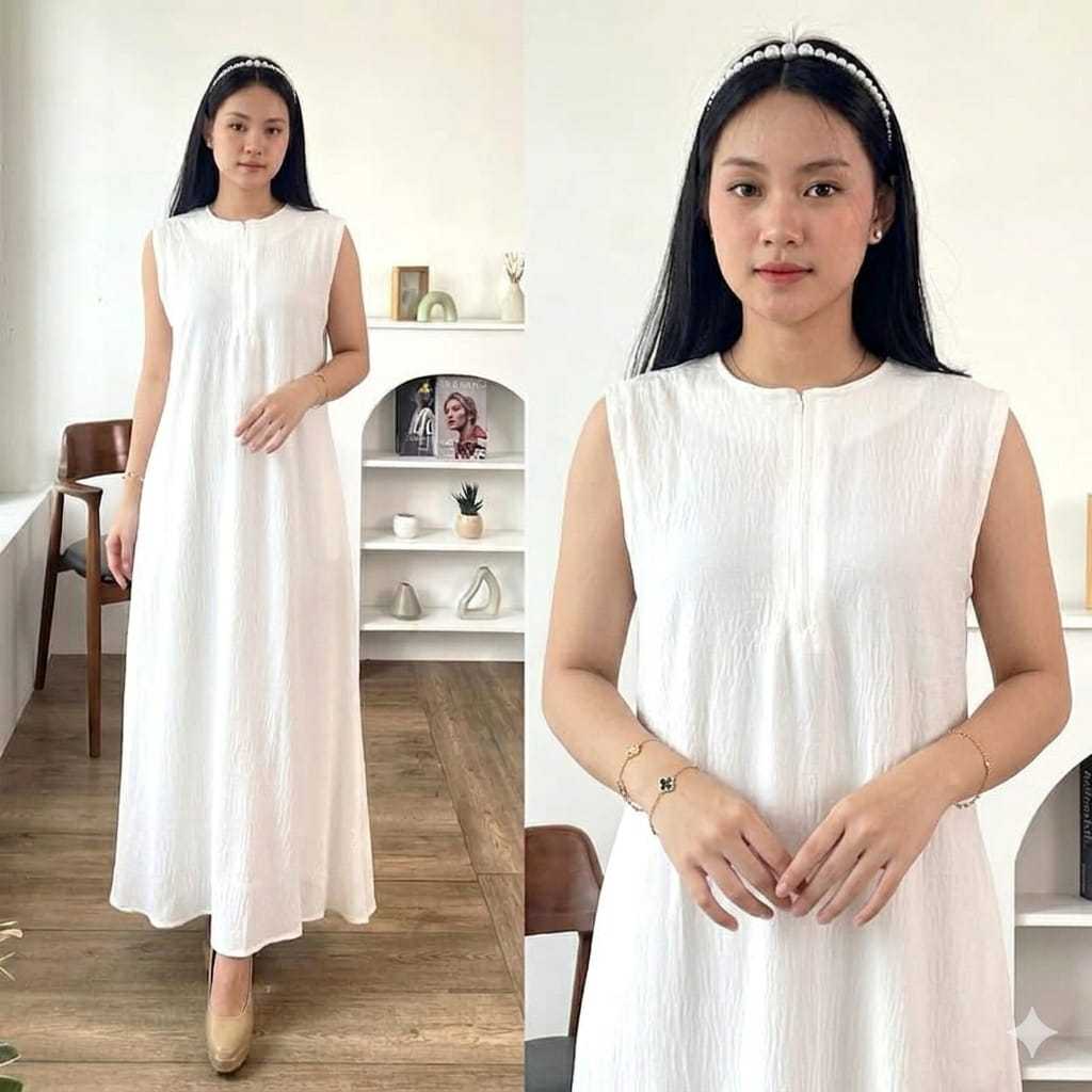GRATIS HIJAB ANAK Inner Dress Wanita Tanpa Lengan / Inner Gamis Kutung Wanita Busui Crinkle Airflow