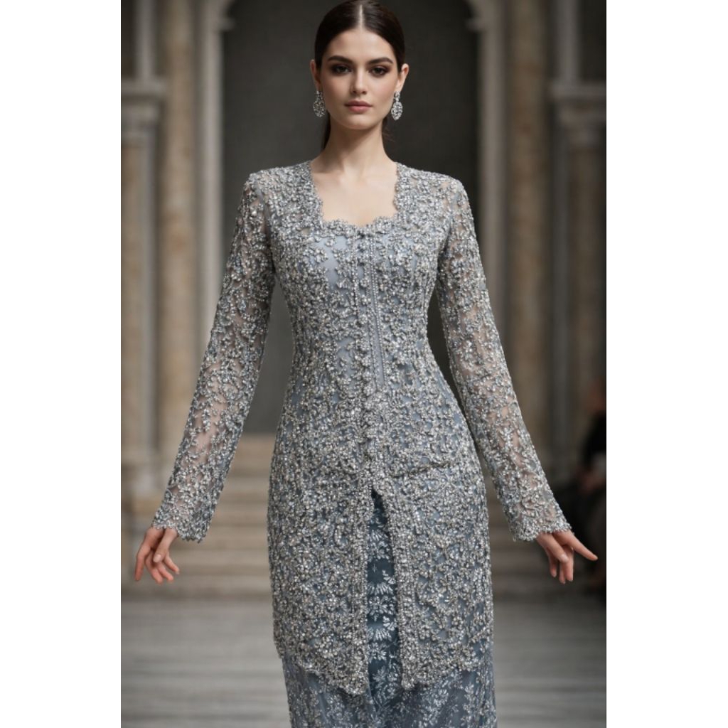 Kebaya Wisuda Tunangan Modern Kutubaru Warna Silver 192