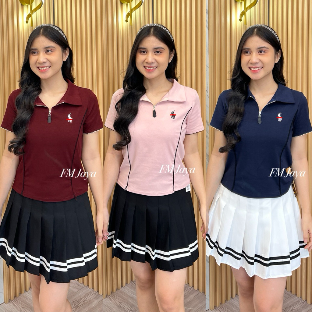 KAOS KERAH WANITA 9937-5 || ATASAN KAOS LIST WANITA || BAJU WANITA FASHION || KAOS ATASAN BORDIR WAN