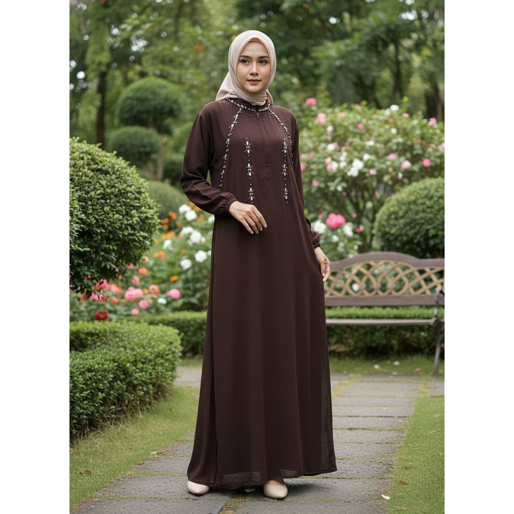 Abaya Ayesha Dress Gamis lebaran Kekinian Mewah Elegant Bahan Ceruty Babydoll Busui Friendly