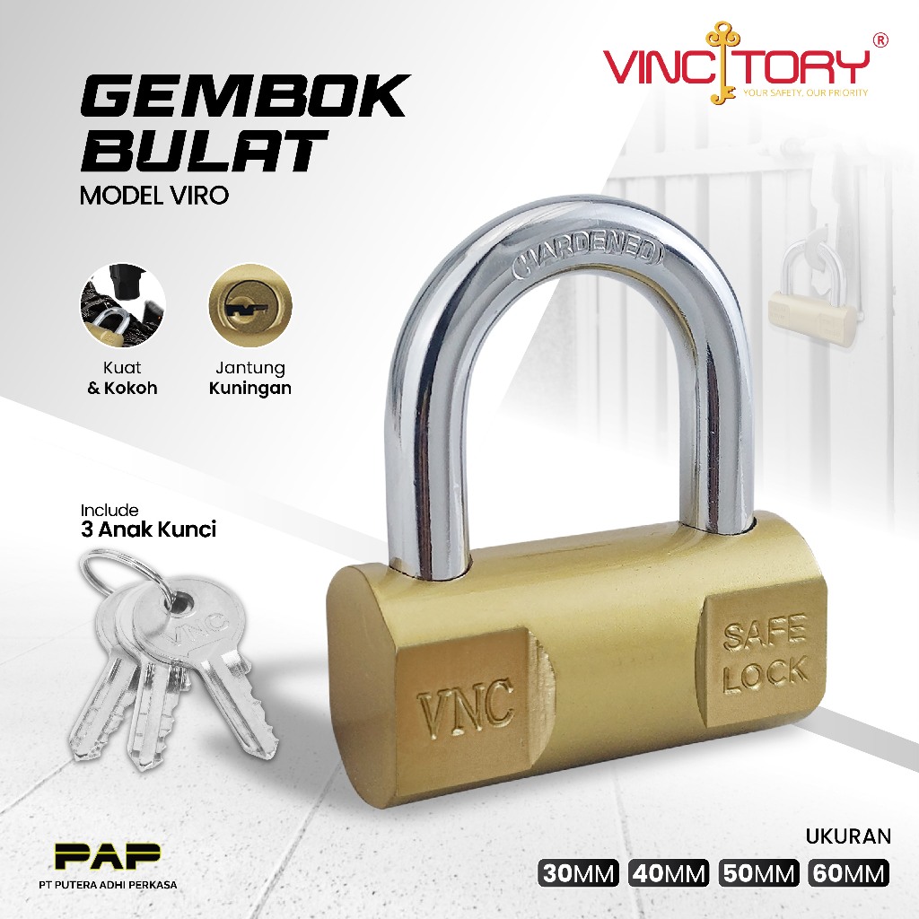 VINCITORY Gembok Bulat Model Viro Kuning Anti Maling | Gembok Pagar Model Viro 30 40 50 60 mm