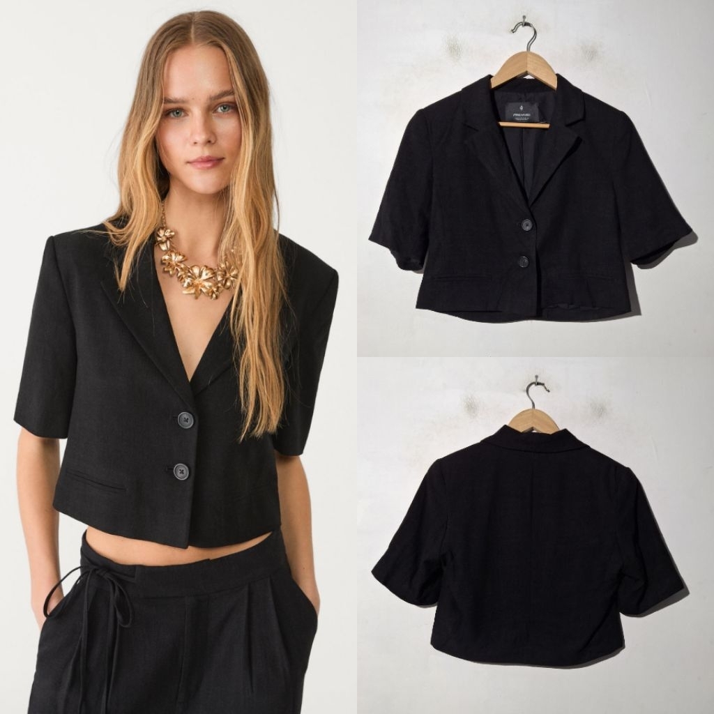 STRADIVARIUS CROP BLAZER HITAM BARU ASLI ORIGINAL
