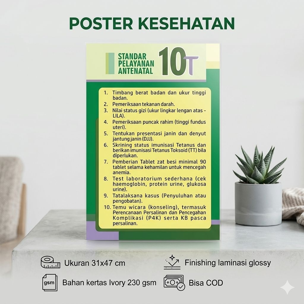 Poster Pemeriksaan Antenatal 10 T - Poster kebidanan - Laminating glossy