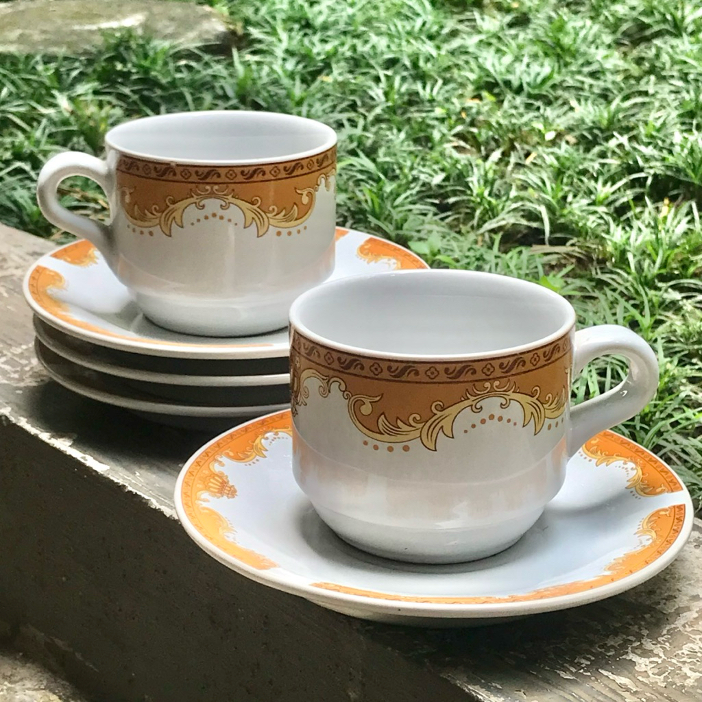 Cangkir Set Motif Kembang / Bunga Lilia - Cangkir Keramik