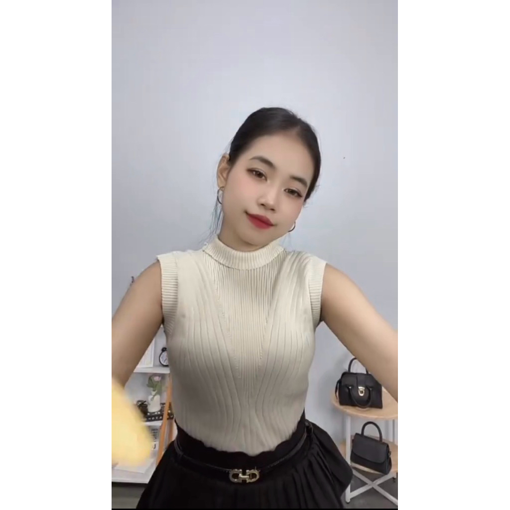 PL - AJW Turtle Neck Wanita Tanpa Lengan Korean Knit QBD | Inner Rajut Wanita Baju Dalaman Premium |