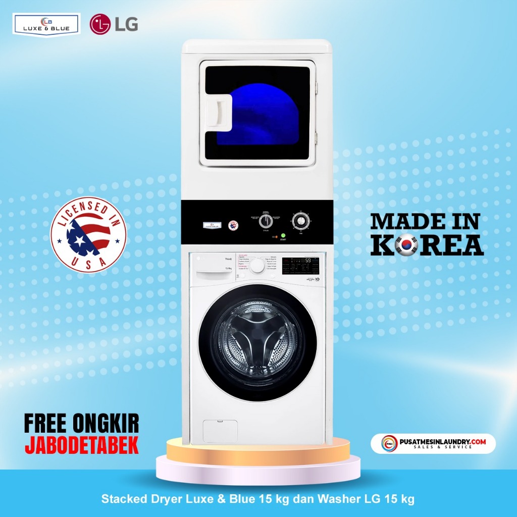 LG Mix Stack Mesin Cuci 15kg & Mesin Pengering Gas 15kg LGLB15