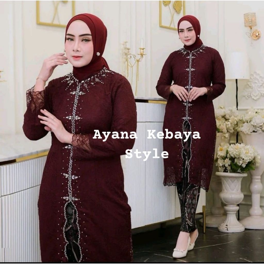 GRATIS HIJAB!!!NEW REALPICT KEBAYA TUNIK BROKAT PAYET ZIGZAK MODERN~KEBAYA WISUDA PAYET MEWAH ELEGAN