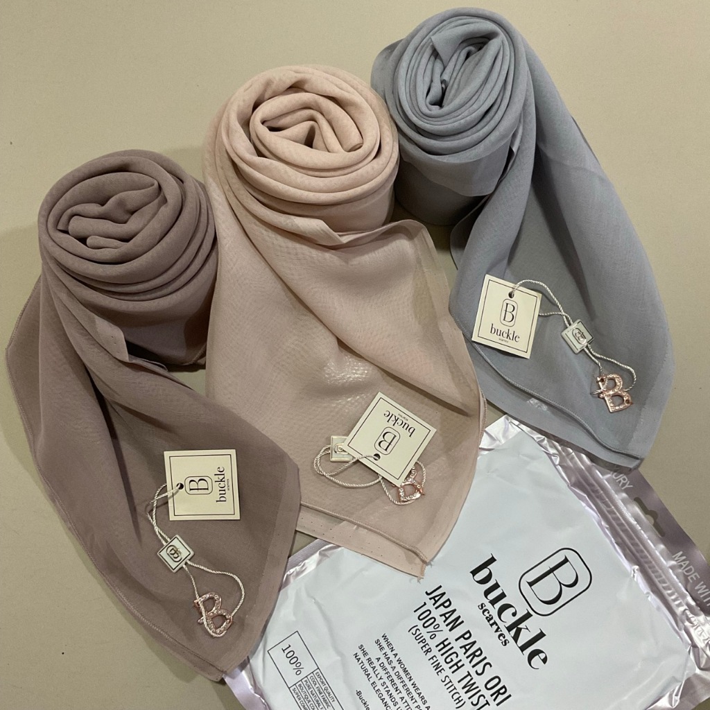 Buckle Scarves  Hijab Segi Empat paris Ori Kerudung Paris Japan  Jilbab Segiempat Voal Polos Premium